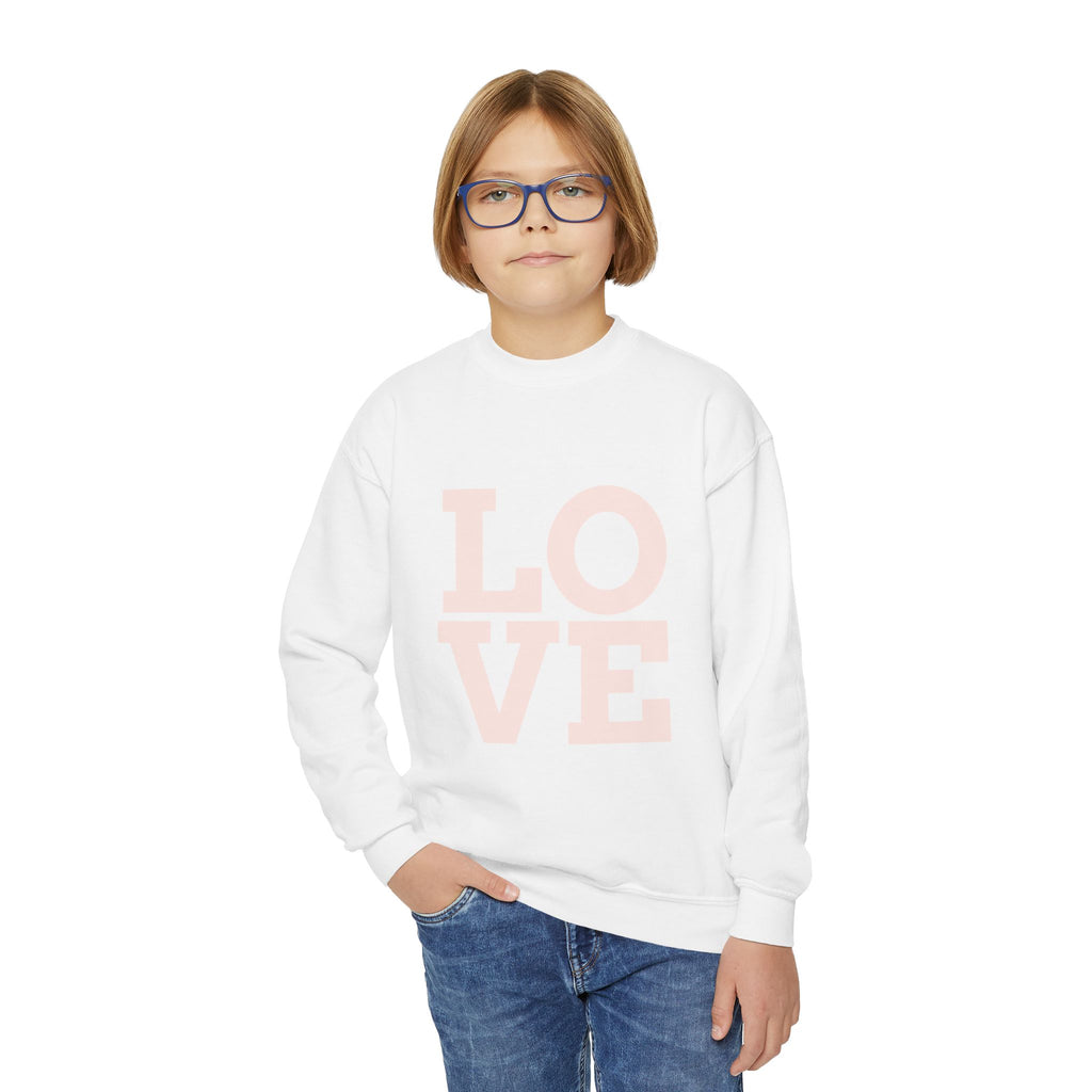 Youth Crewneck Sweatshirt - Pastel "LOVE" Graphic Cozy Pullover