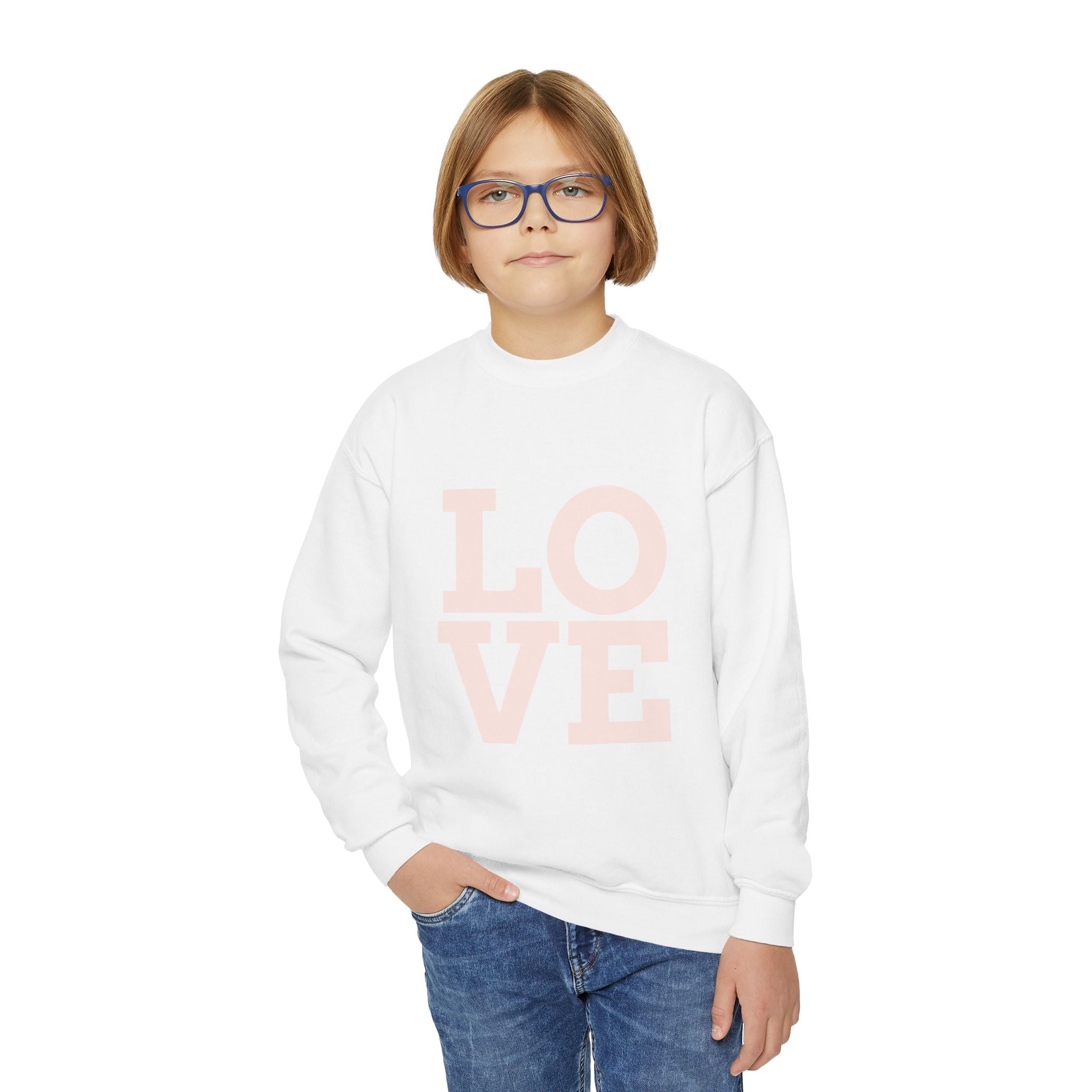 Youth Crewneck Sweatshirt - Pastel "LOVE" Graphic Cozy Pullover