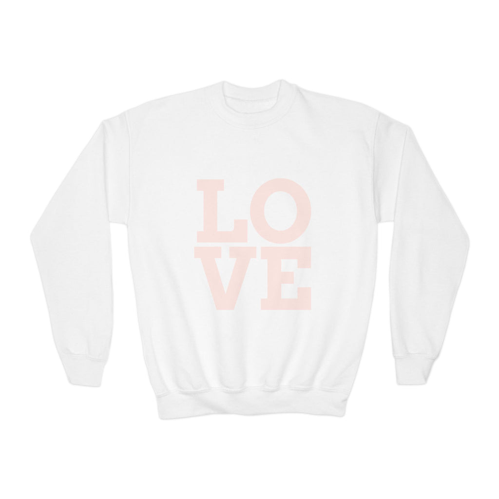 Youth Crewneck Sweatshirt - Pastel "LOVE" Graphic Cozy Pullover