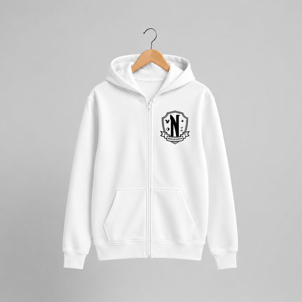 Men Women Nevermore Academy Logo Print Graphic Zipper Hoodie Casual Long Sleeve Harajuku Oversized Zip Up Coats Hoodies