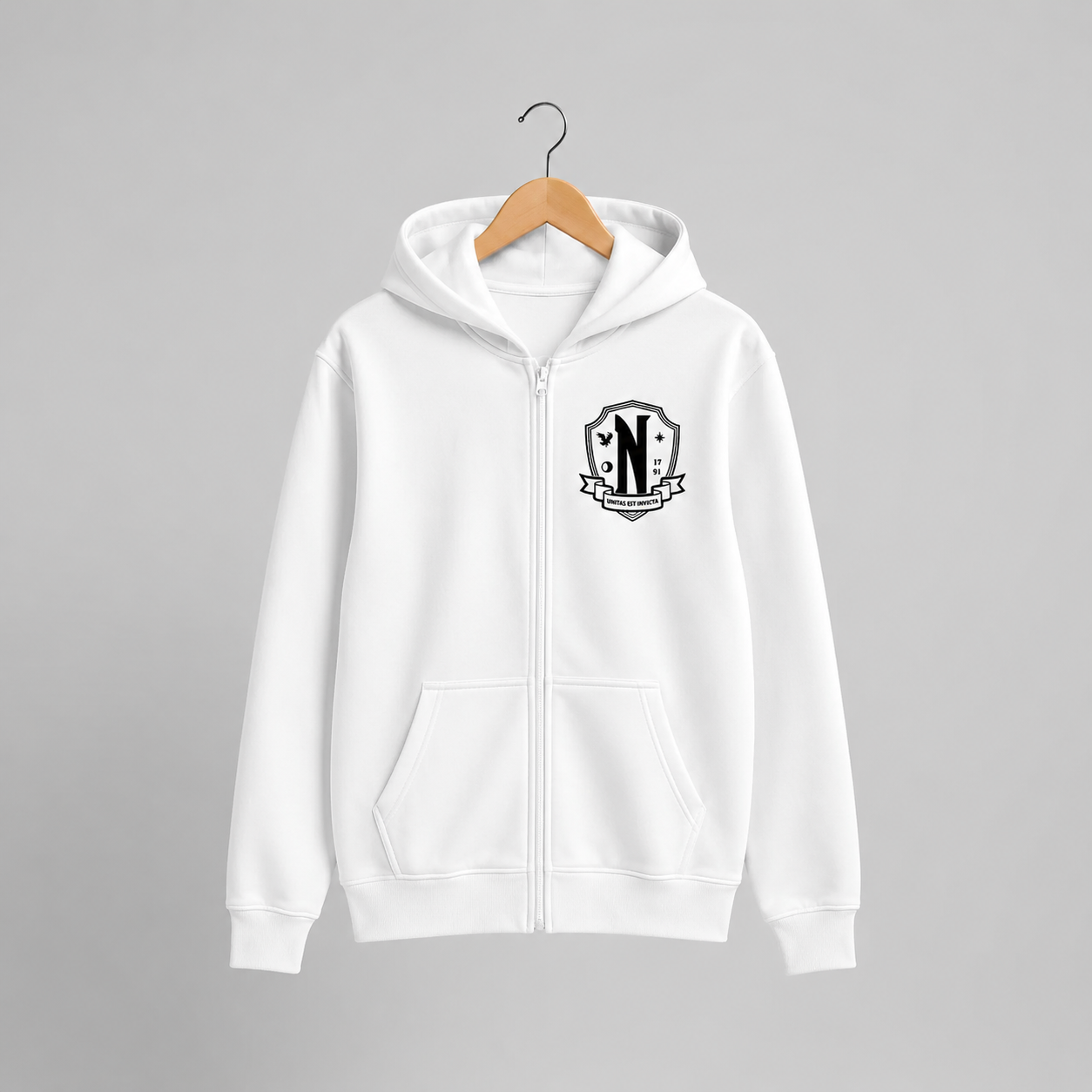 Men Women Nevermore Academy Logo Print Graphic Zipper Hoodie Casual Long Sleeve Harajuku Oversized Zip Up Coats Hoodies