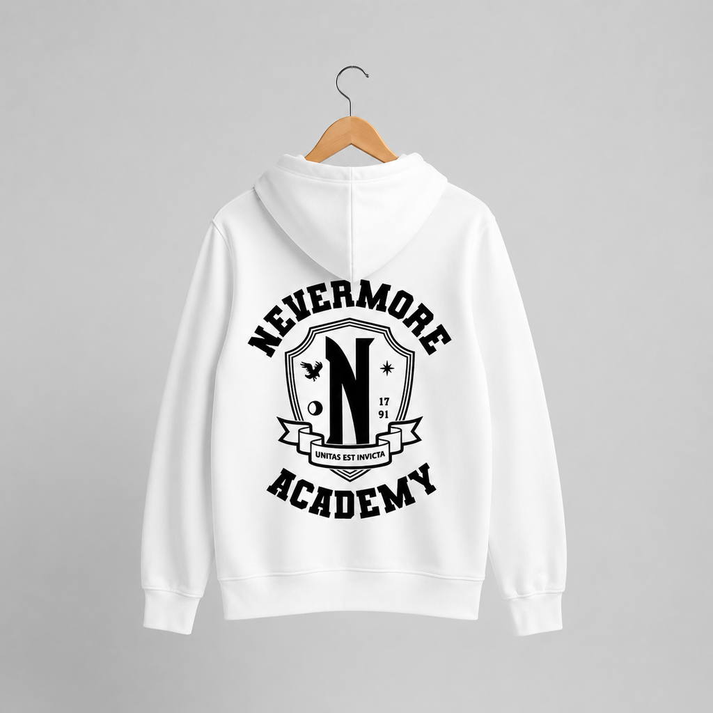 Men Women Nevermore Academy Logo Print Graphic Zipper Hoodie Casual Long Sleeve Harajuku Oversized Zip Up Coats Hoodies