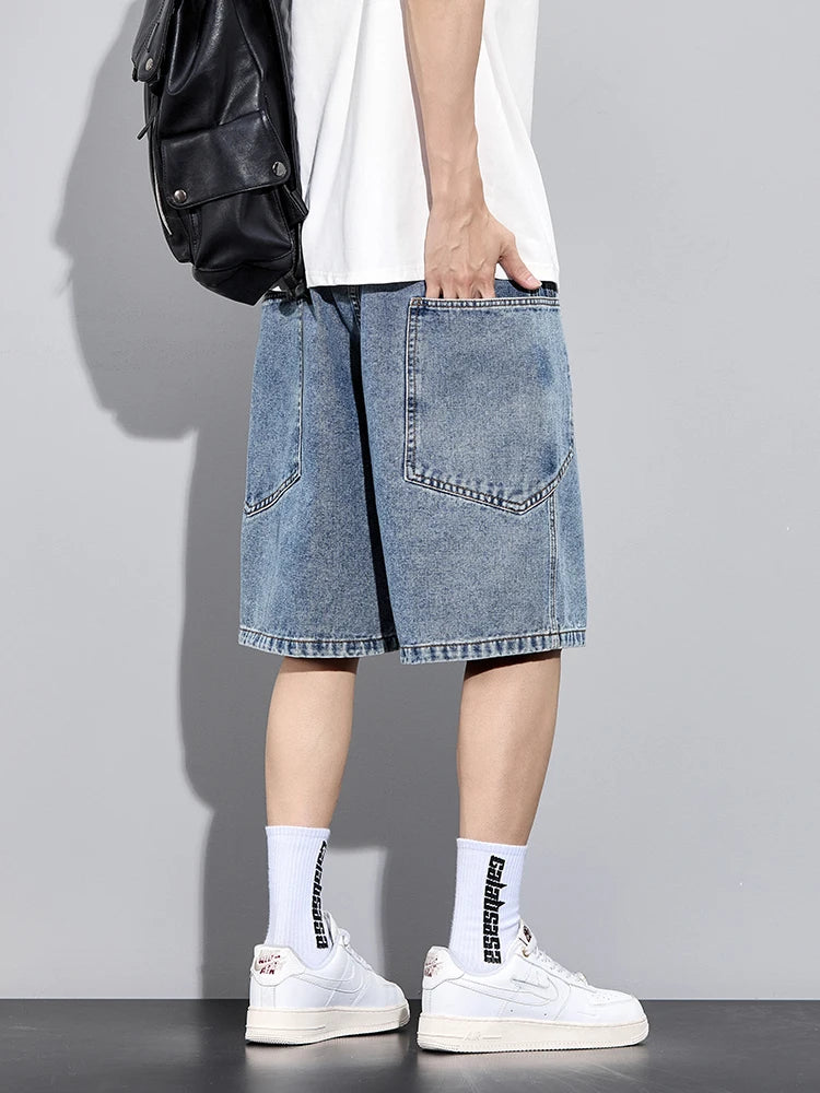 Men's Summer Denim Cargo Shorts Big Size 8XL 7XL 6XL Elastic Waist Straight Baggy Jeans Shorts