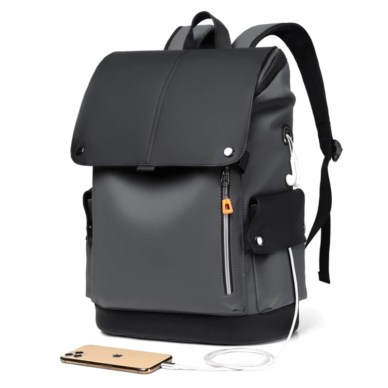 High Quality PU Leather Waterproof Laptop Backpack - USB Charging