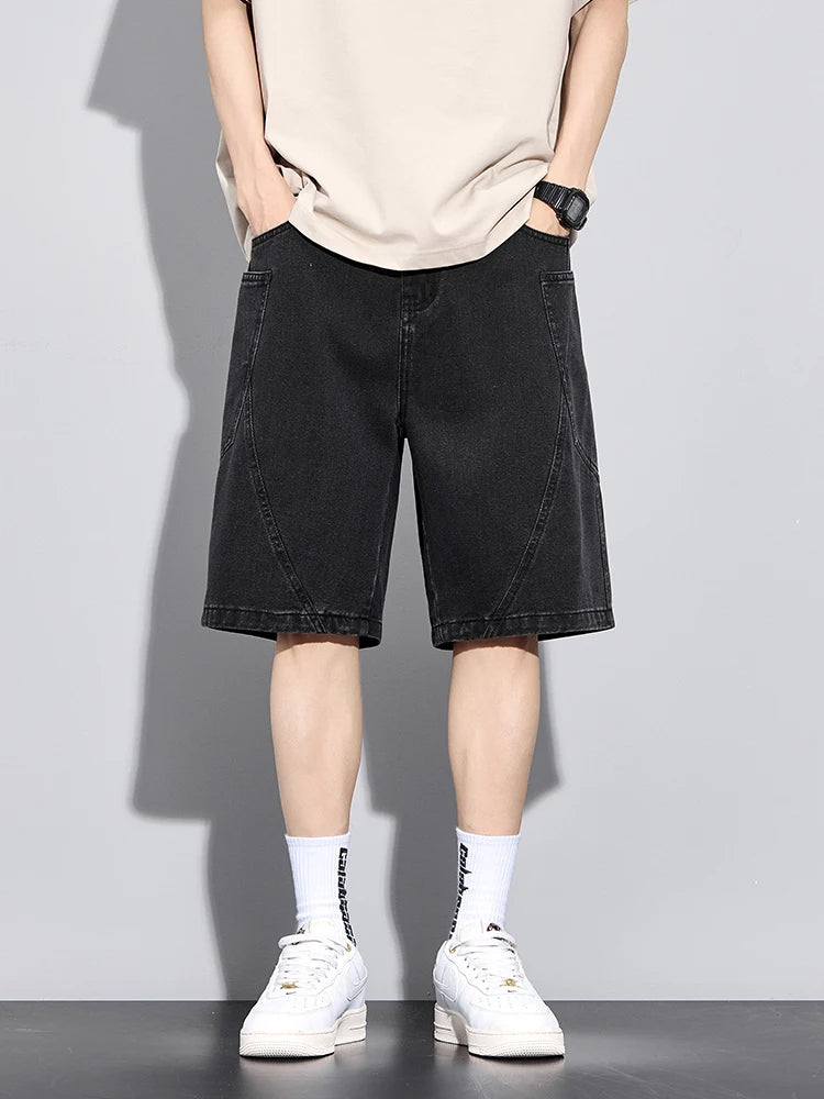 Men's Summer Denim Cargo Shorts Big Size 8XL 7XL 6XL Elastic Waist Straight Baggy Jeans Shorts