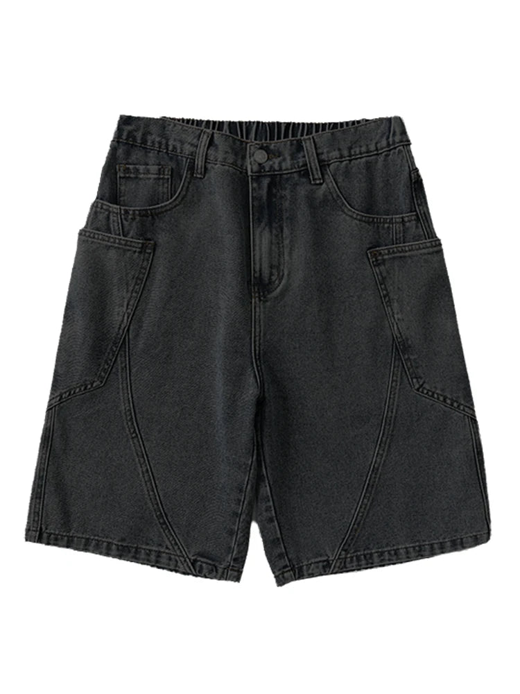 Men's Summer Denim Cargo Shorts Big Size 8XL 7XL 6XL Elastic Waist Straight Baggy Jeans Shorts
